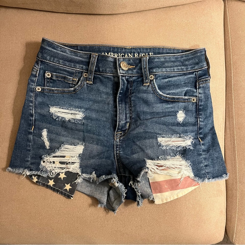 American Flag Denim Shorts